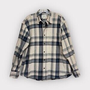Cabela’s Plaid Button Down Shirt Beige Long Sleeve Flannel Cotton Mens Large